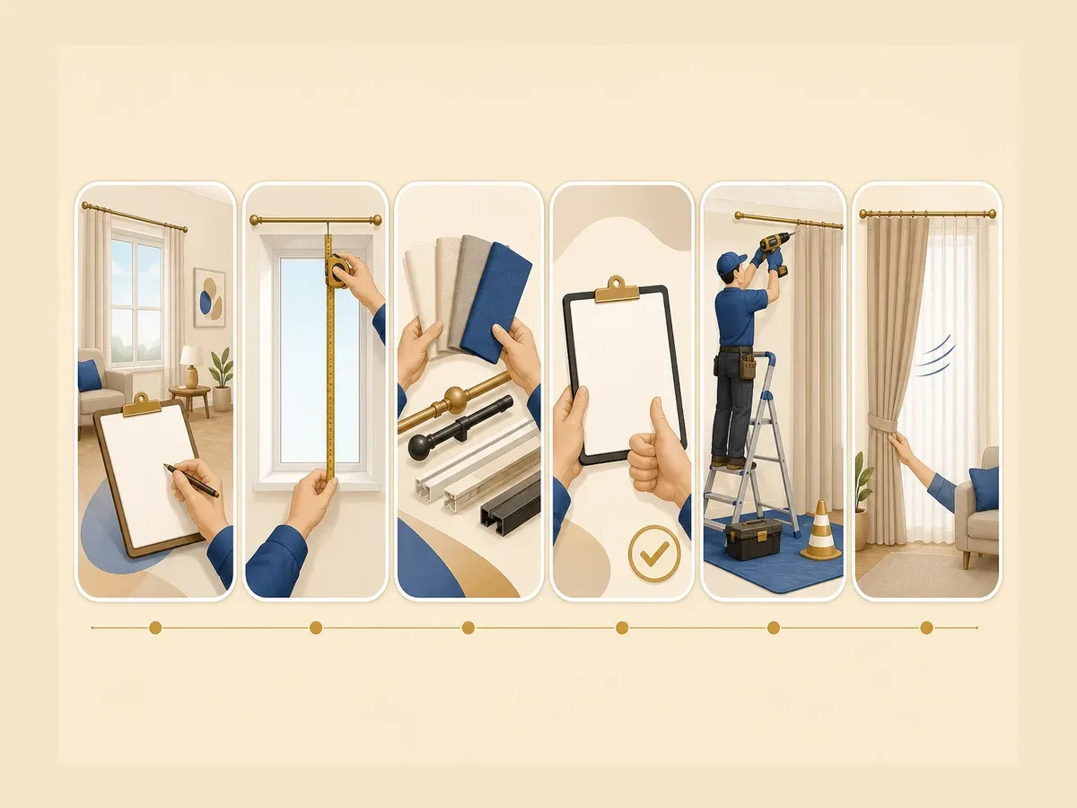 Curtain measuring, sewing, and installation process Quotes for in-home curtain measurement and commitments to confirm before ordering – in-home curtain measurement