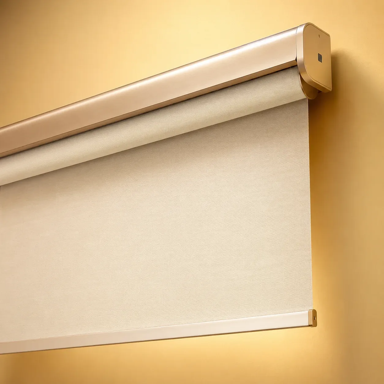 Sleek roller blinds mounted on a window frame offering a tidy and modern aesthetic.