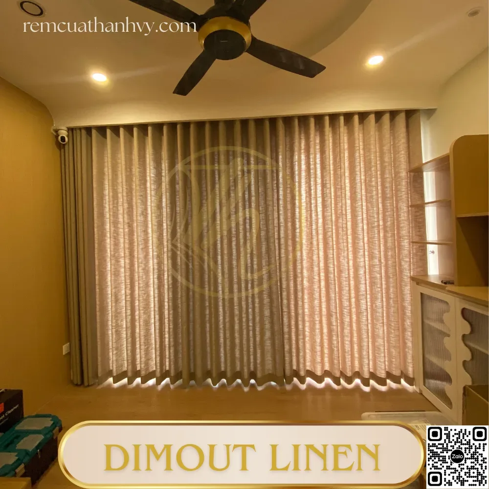 Rèm linen màu nâu tự nhiên trong không gian phòng khách