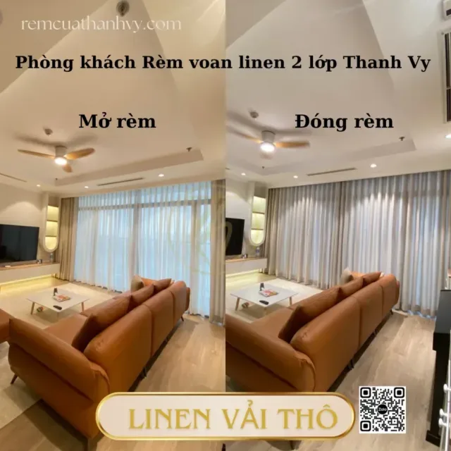 Rèm Voan Linen Phối Voan Lụa Cát