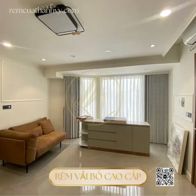 Rèm Vải Bố Mịn Màu Xám Cao Cấp