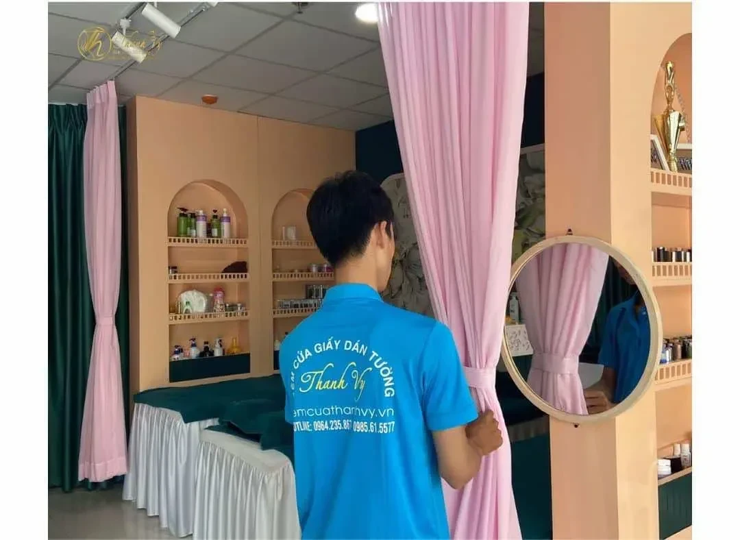 Công trình Rèm vải chia không gian spa Green Nail Bình Tân – giải pháp riêng tư và thẩm mỹ