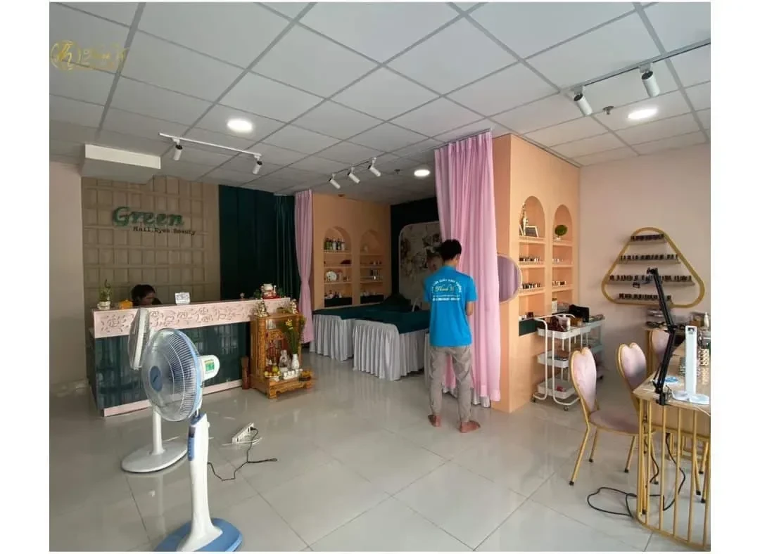 Công trình Rèm vải chia không gian spa Green Nail Bình Tân – giải pháp riêng tư và thẩm mỹ