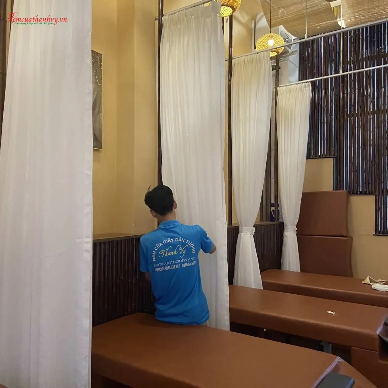 Công trình Rèm Sợi & Rèm Voan Spa Thy Nhiên Tân Phú – Ngăn Giường Cao Cấp