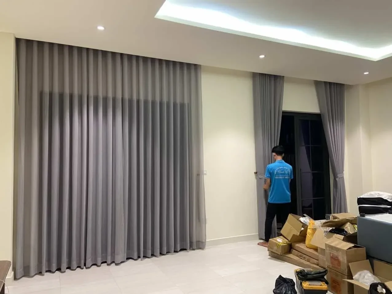 Công trình Rèm Vải 2 Lớp Hấp Sóng Phòng Ngủ Villa Hồ Tràm