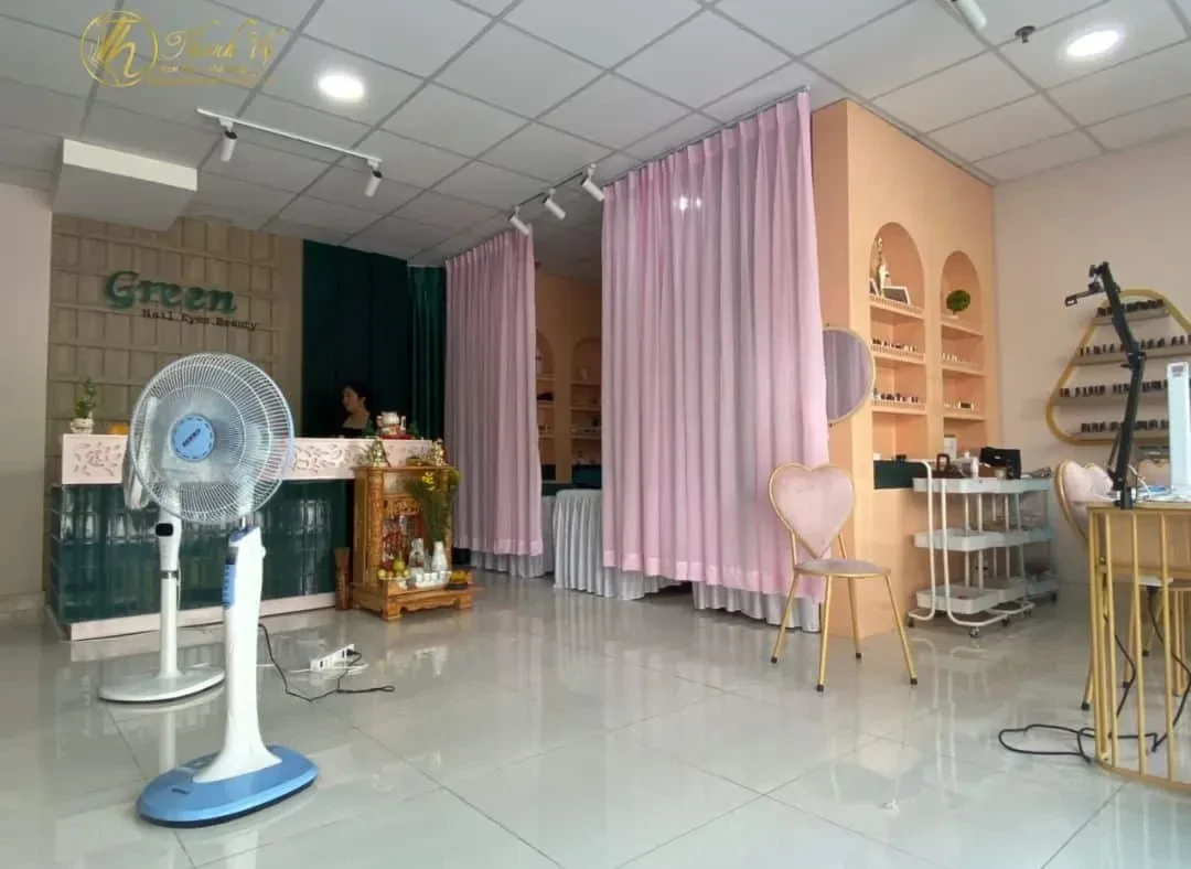 Công trình Rèm vải chia không gian spa Green Nail Bình Tân – giải pháp riêng tư và thẩm mỹ