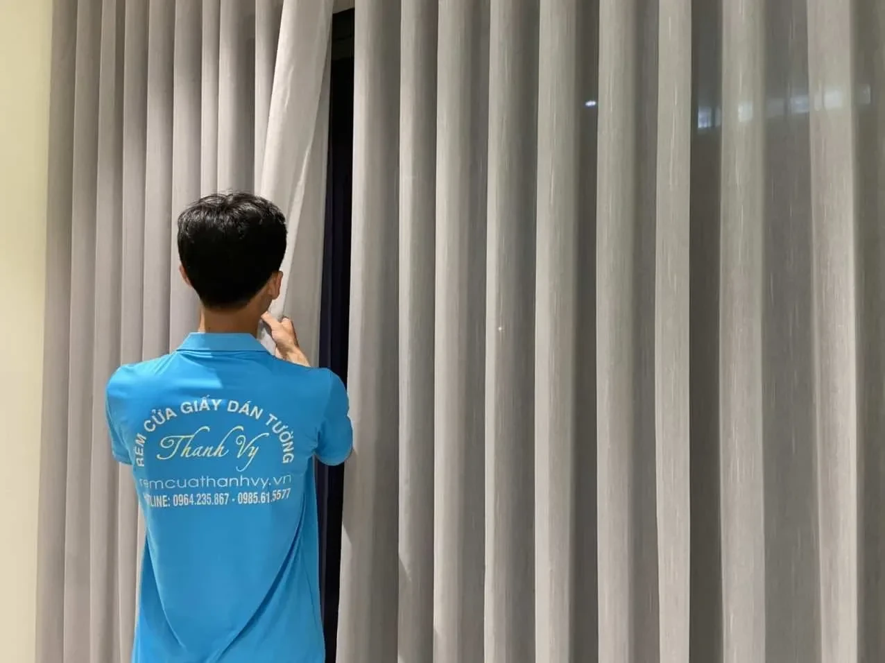 Công trình Rèm Vải 2 Lớp Hấp Sóng Phòng Ngủ Villa Hồ Tràm