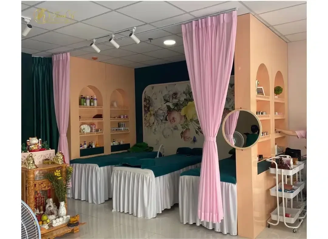 Công trình Rèm vải chia không gian spa Green Nail Bình Tân – giải pháp riêng tư và thẩm mỹ