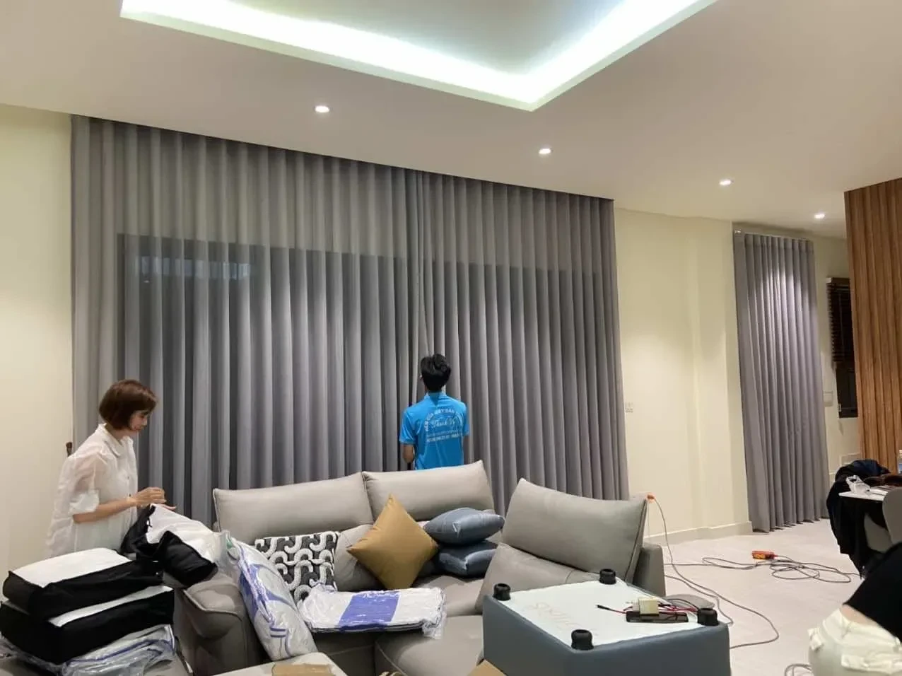 Công trình Rèm Vải 2 Lớp Hấp Sóng Phòng Ngủ Villa Hồ Tràm