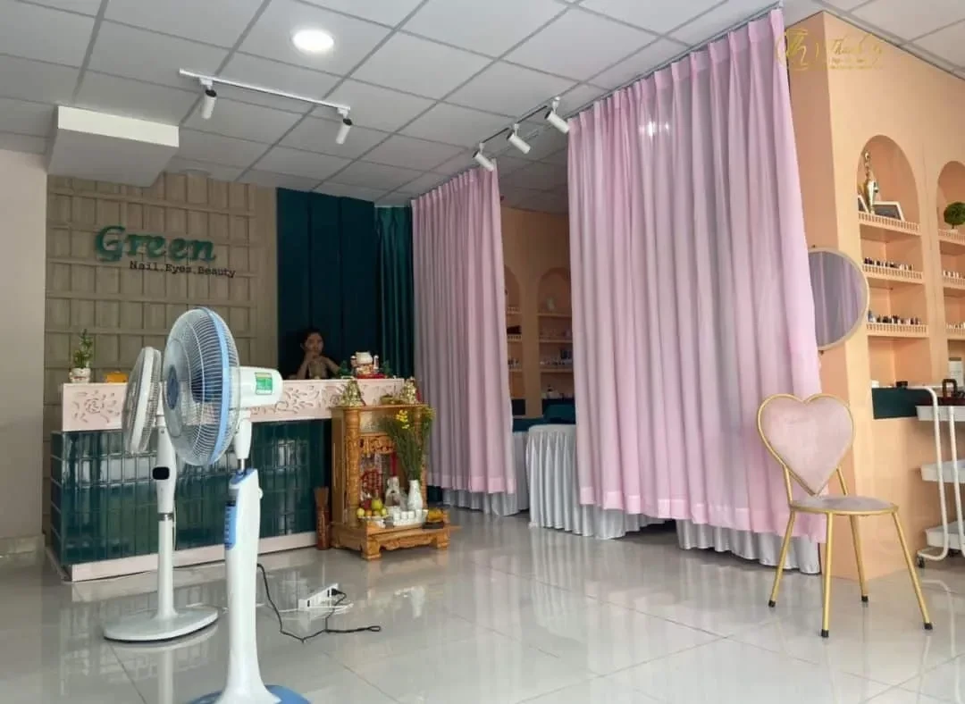 Công trình Rèm vải chia không gian spa Green Nail Bình Tân – giải pháp riêng tư và thẩm mỹ