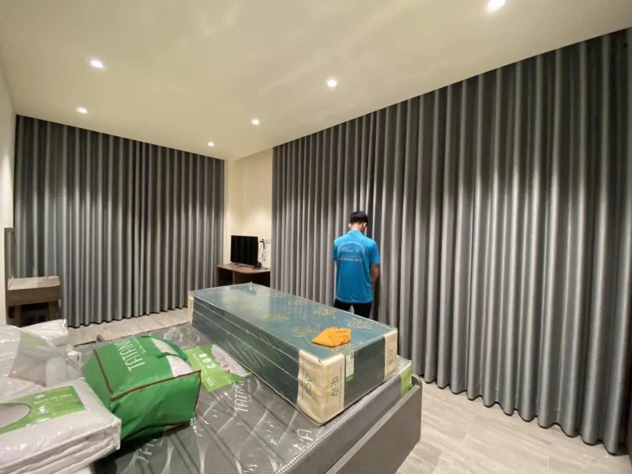 Công trình Rèm Vải 2 Lớp Hấp Sóng Phòng Ngủ Villa Hồ Tràm