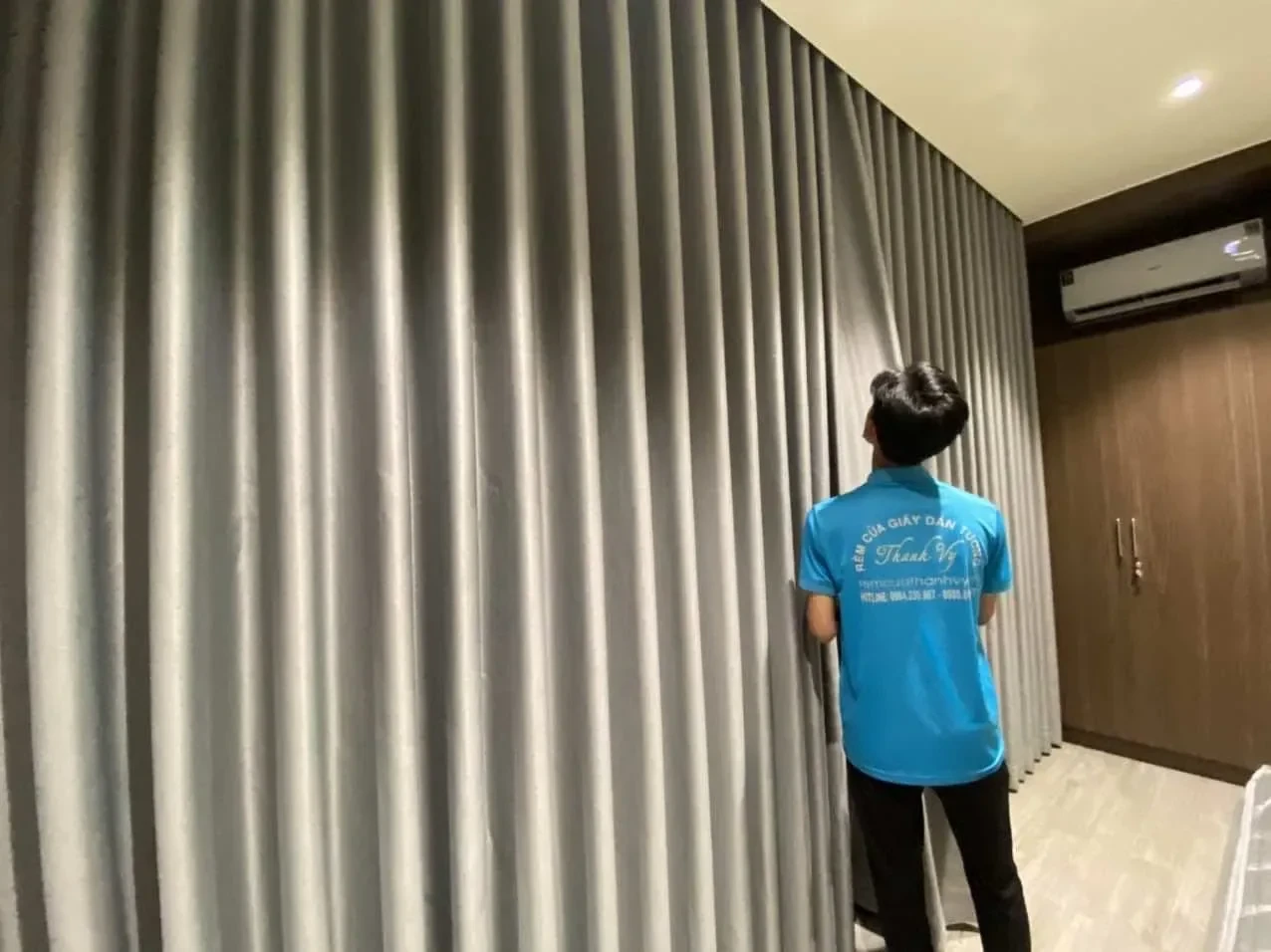 Công trình Rèm Vải 2 Lớp Hấp Sóng Phòng Ngủ Villa Hồ Tràm
