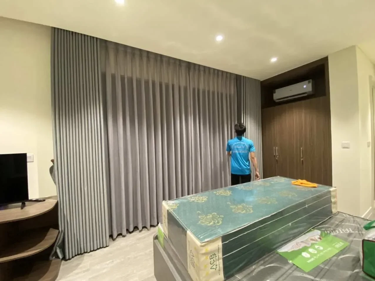Công trình Rèm Vải 2 Lớp Hấp Sóng Phòng Ngủ Villa Hồ Tràm