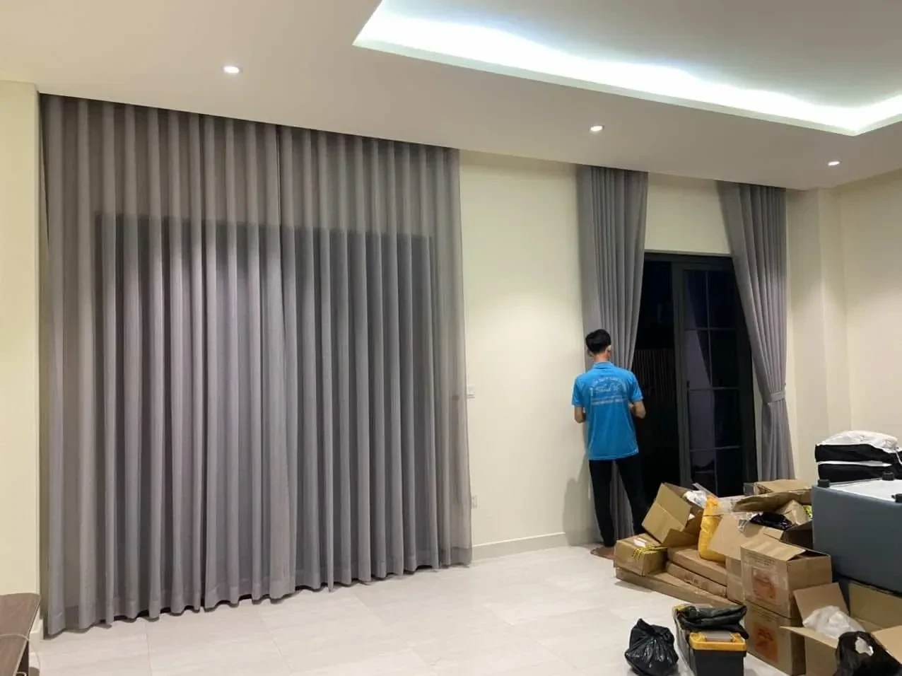 Công trình Rèm Vải 2 Lớp Hấp Sóng Phòng Ngủ Villa Hồ Tràm